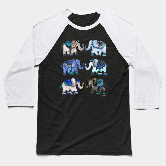 grey blue elephants Baseball T-Shirt by CatCoq